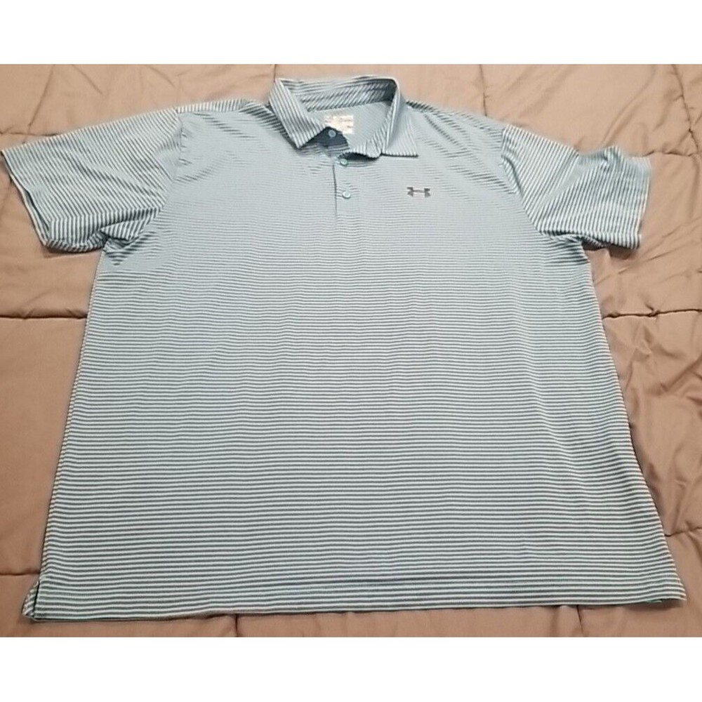 Under Armour Light Blue and White Striped Polo Shirt